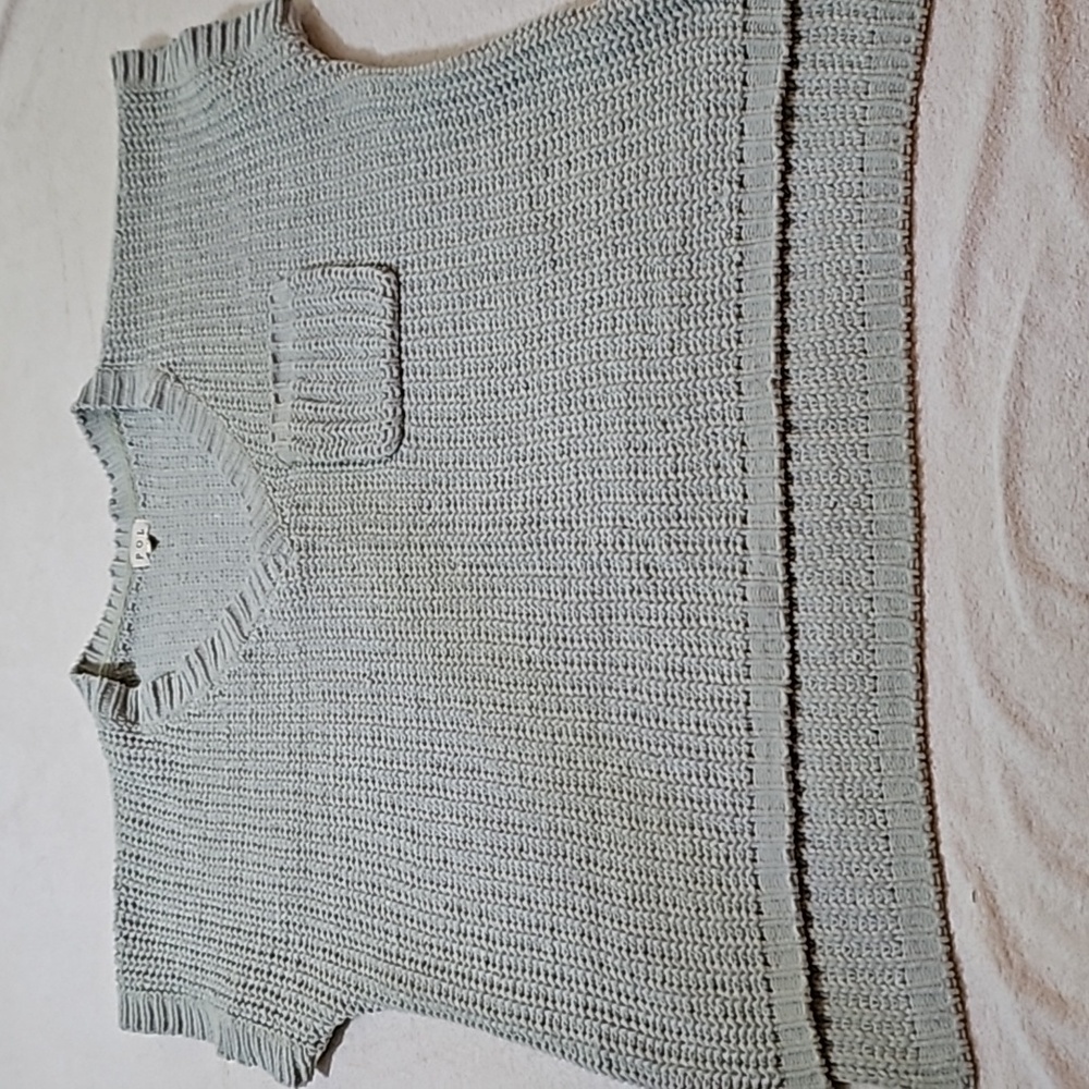 POL Chunky Knit Style Short Sleeve Oversized Hi Lo Sage Green Sweater